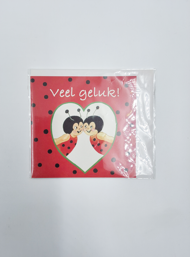 Vierkante wenskaart lieveheersbeestjes, "Veel geluk" (F04041)