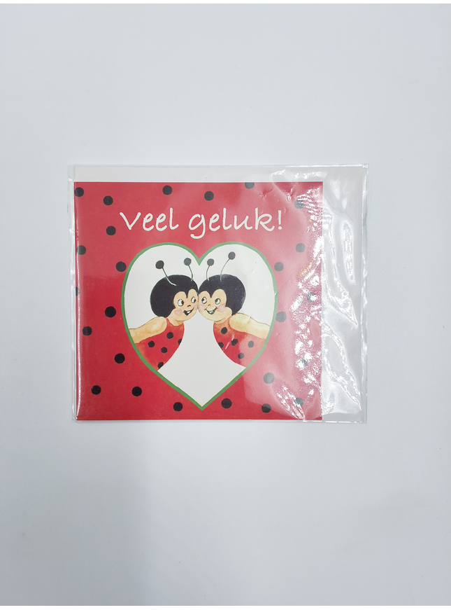 Vierkante wenskaart lieveheersbeestjes, "Veel geluk" (F04041)