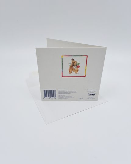 Vierkante wenskaart hond roos, "Gefeliciteerd" (F04047)