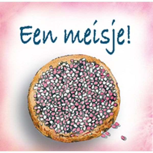 Vierkante wenskaart geboorte beschuit, "Een meisje" (F04048)