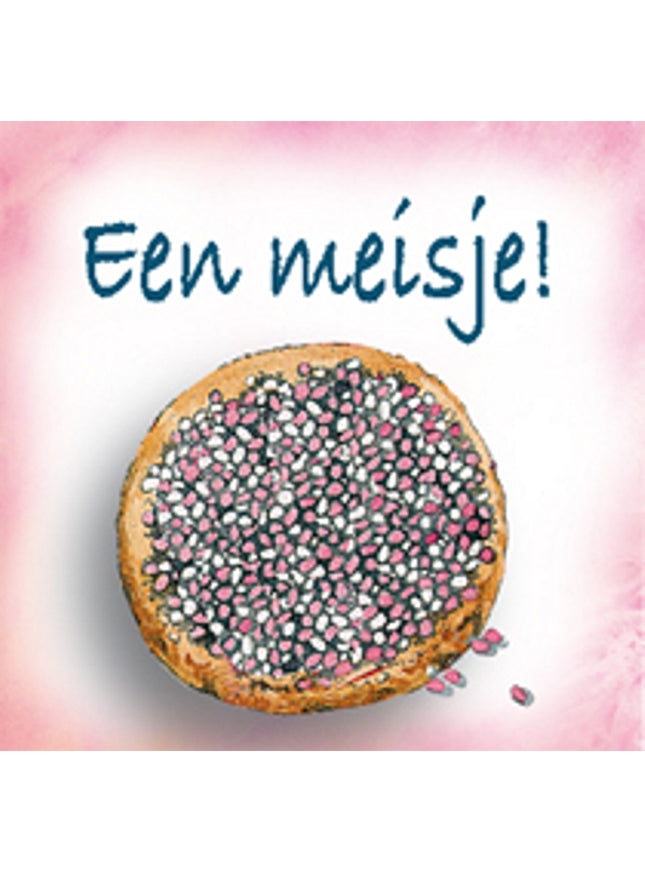 Vierkante wenskaart geboorte beschuit, "Een meisje" (F04048)