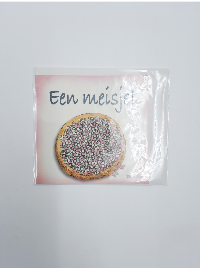 Vierkante wenskaart geboorte beschuit, "Een meisje" (F04048)