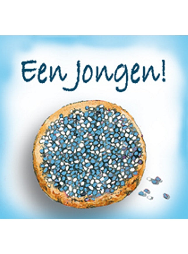 Vierkante wenskaart geboorte beschuit, "Een jongen" (F04049)