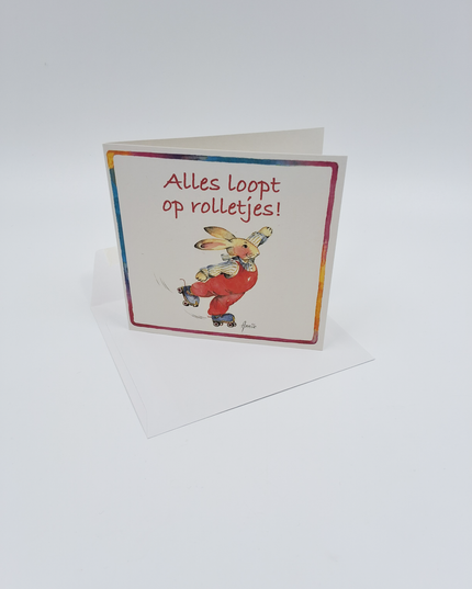 Square greeting card rabbit, "Everything is going smoothly" (F04051)