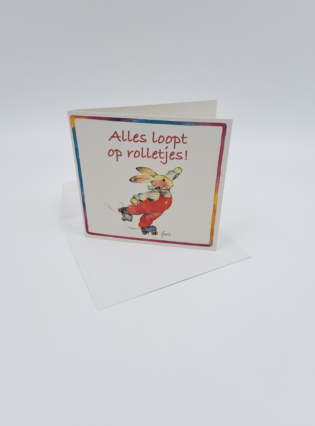 Carte de vœux carrée avec lapin, « Tout se passe bien »