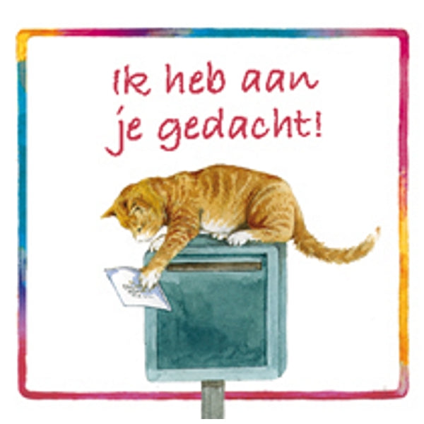 Carte de vœux carrée avec un chat, « Je pensais à toi »