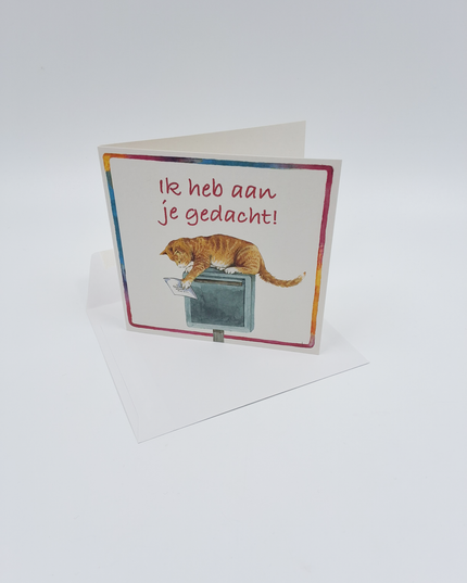 Square greeting card cat, "I was thinking of you" (F04052)