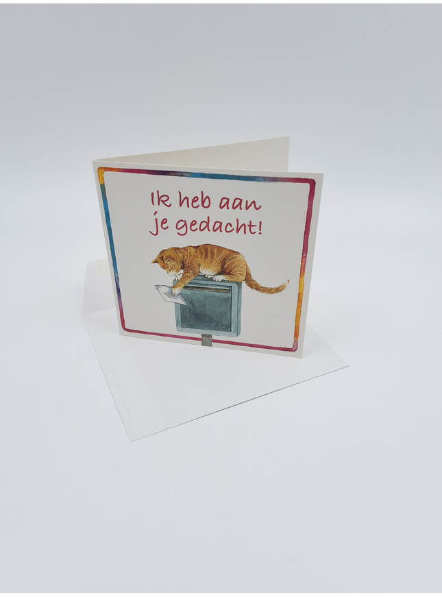 Vierkante wenskaart poes, "Ik heb aan je gedacht" (F04052)