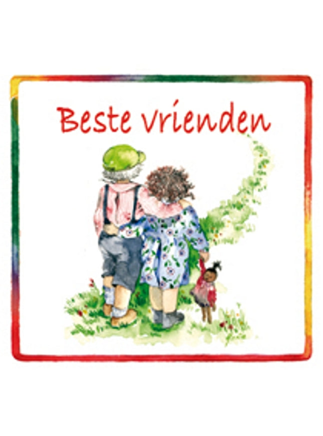 Vierkante wenskaart jongen en meisje, "Beste vrienden" (F04053)
