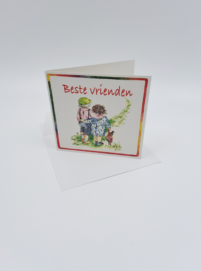 Carte de vœux carrée garçon et fille, « Meilleurs amis »