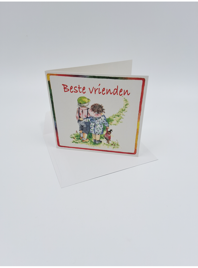 Vierkante wenskaart jongen en meisje, "Beste vrienden" (F04053)
