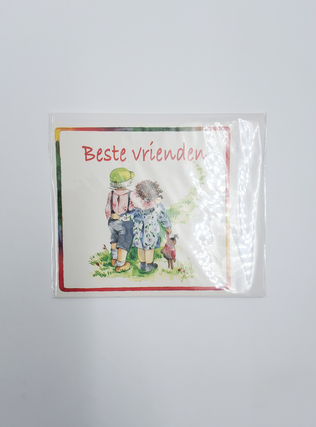 Carte de vœux carrée garçon et fille, « Meilleurs amis »