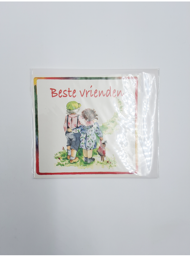 Vierkante wenskaart jongen en meisje, "Beste vrienden" (F04053)