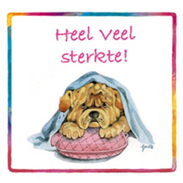 Vierkante wenskaart hond, "Heel veel sterkte" (F04054)