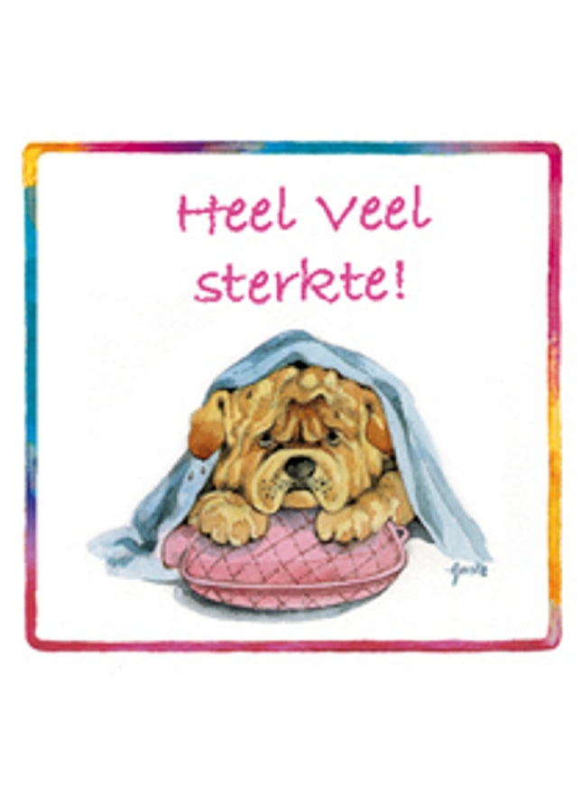 Vierkante wenskaart hond, "Heel veel sterkte" (F04054)