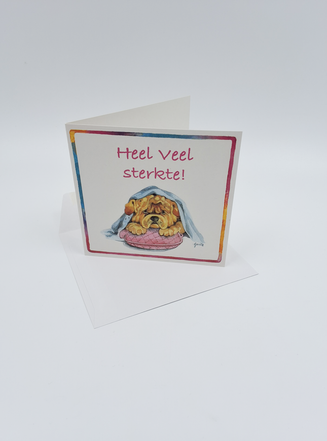 Vierkante wenskaart hond, "Heel veel sterkte" (F04054)