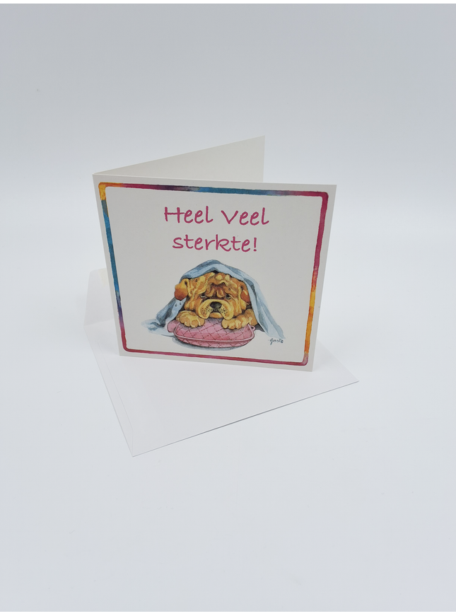 Vierkante wenskaart hond, "Heel veel sterkte" (F04054)