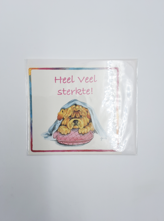 Vierkante wenskaart hond, "Heel veel sterkte" (F04054)