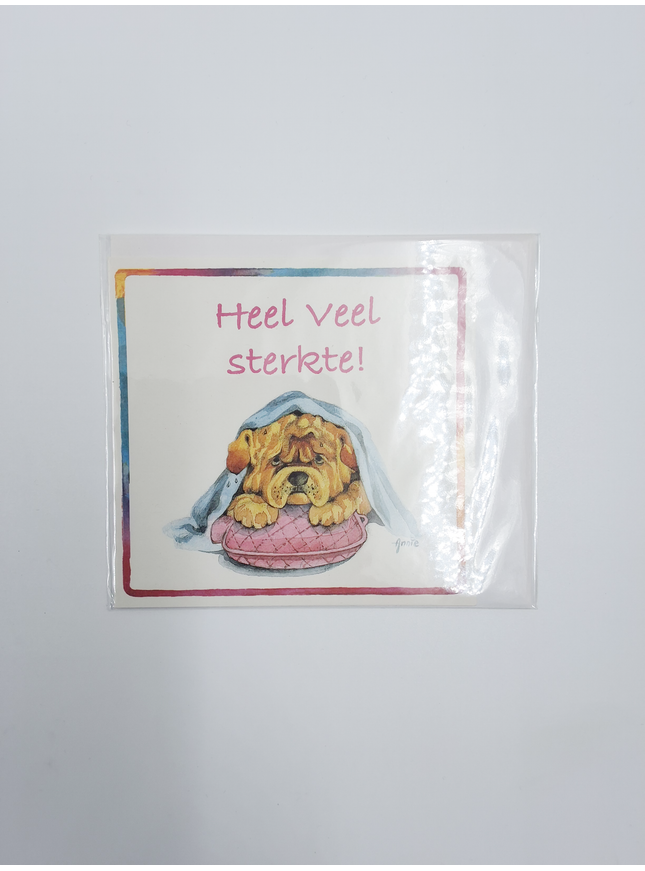 Vierkante wenskaart hond, "Heel veel sterkte" (F04054)