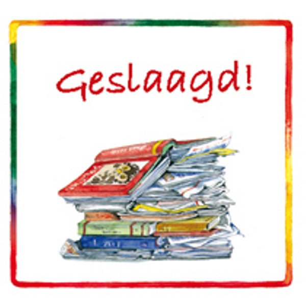 Vierkante wenskaart boeken, "Geslaagd!" (F04055)