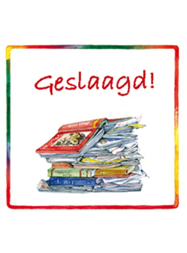 Vierkante wenskaart boeken, "Geslaagd!" (F04055)