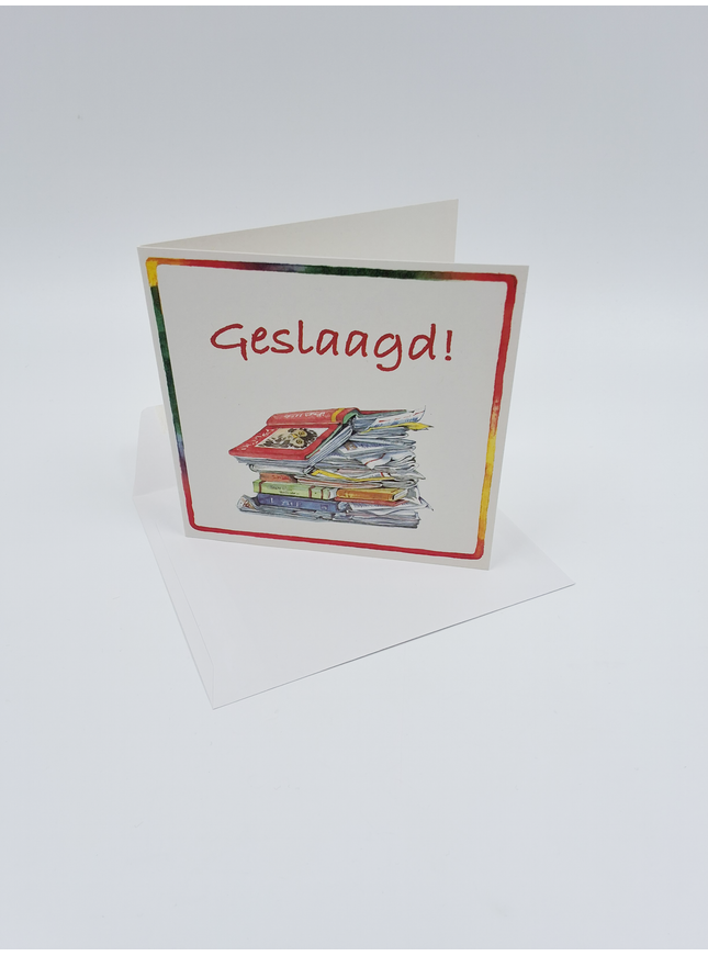 Vierkante wenskaart boeken, "Geslaagd!" (F04055)