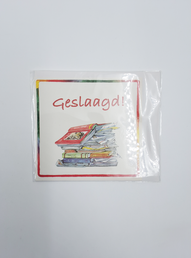 Vierkante wenskaart boeken, "Geslaagd!" (F04055)