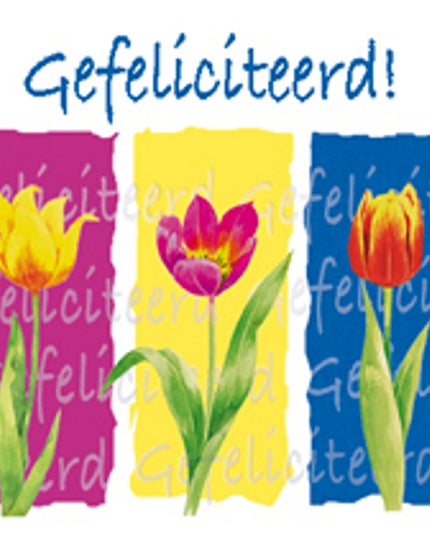 Vierkante wenskaart tulpen, "Gefeliciteerd!" (F04056)