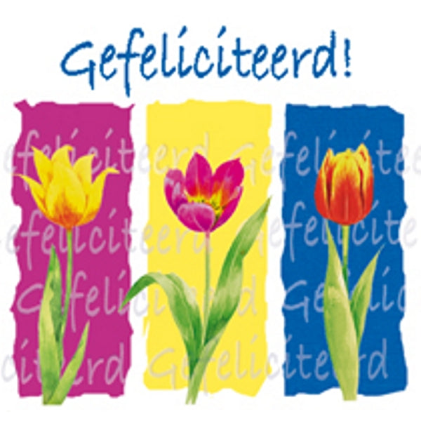 Vierkante wenskaart tulpen, "Gefeliciteerd!" (F04056)