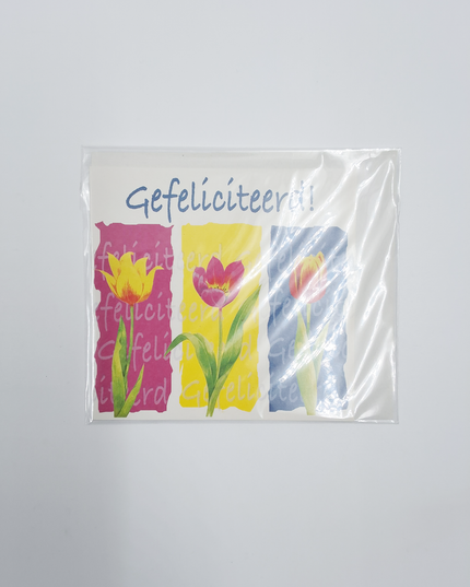 Vierkante wenskaart tulpen, "Gefeliciteerd!" (F04056)