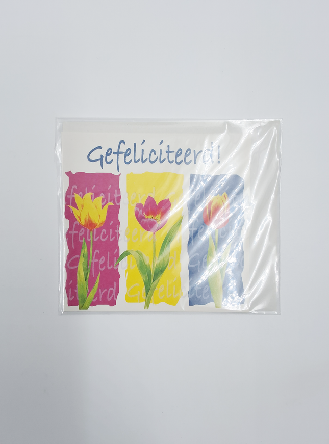 Vierkante wenskaart tulpen, "Gefeliciteerd!" (F04056)