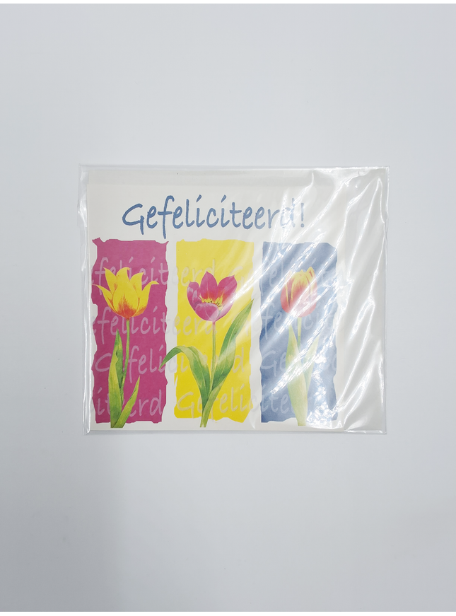 Vierkante wenskaart tulpen, "Gefeliciteerd!" (F04056)