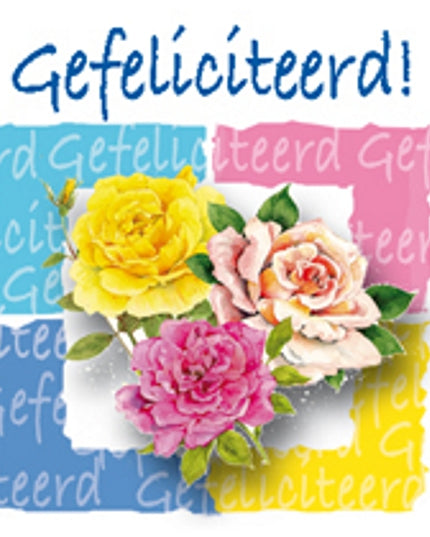 Vierkante wenskaart rozen, "Gefeliciteerd!" (F04057)