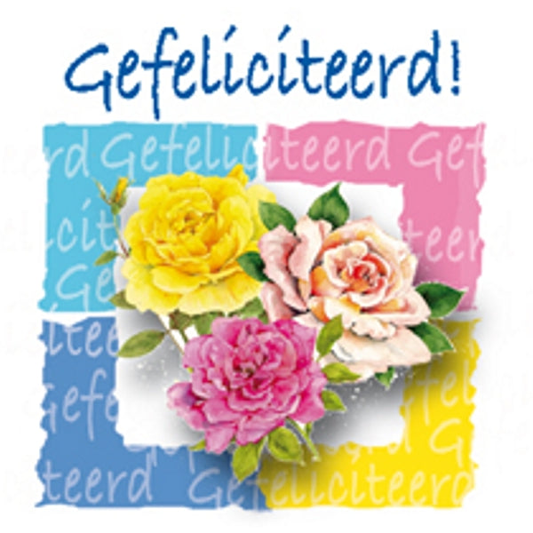 Vierkante wenskaart rozen, "Gefeliciteerd!" (F04057)