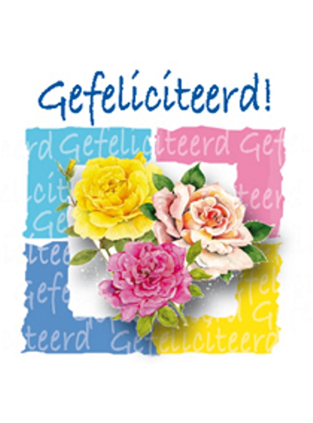 Vierkante wenskaart rozen, "Gefeliciteerd!" (F04057)