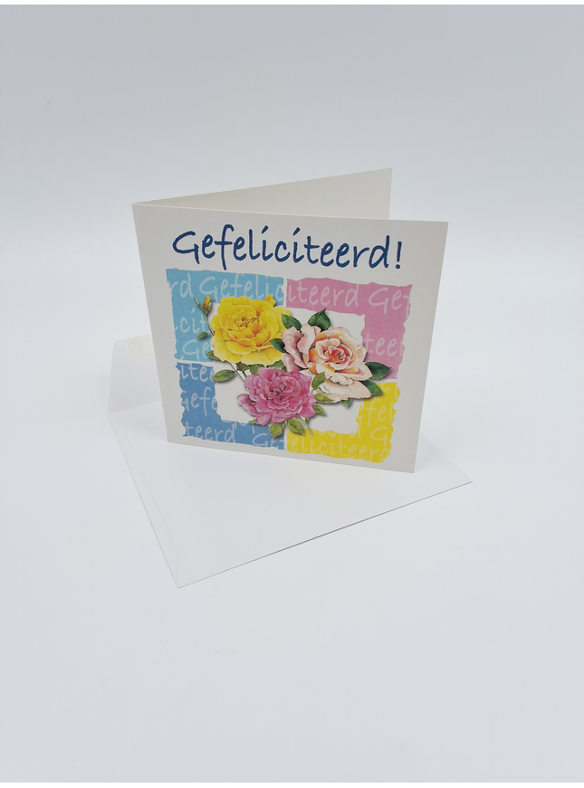 Vierkante wenskaart rozen, "Gefeliciteerd!" (F04057)