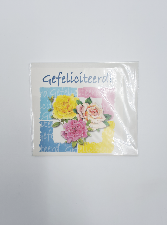 Vierkante wenskaart rozen, "Gefeliciteerd!" (F04057)