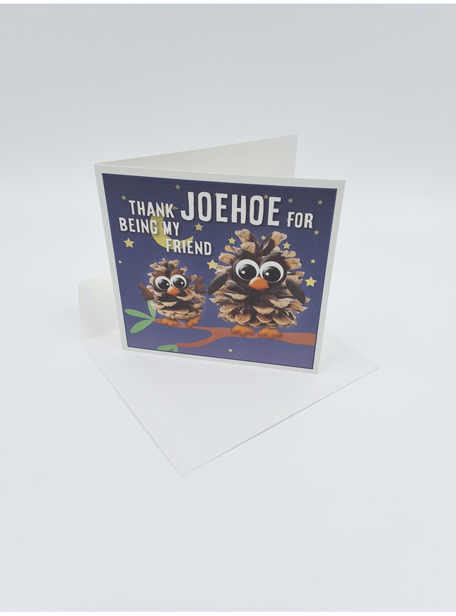 Vierkante wenskaart "Thank joehoe for being my friend" (F04087)