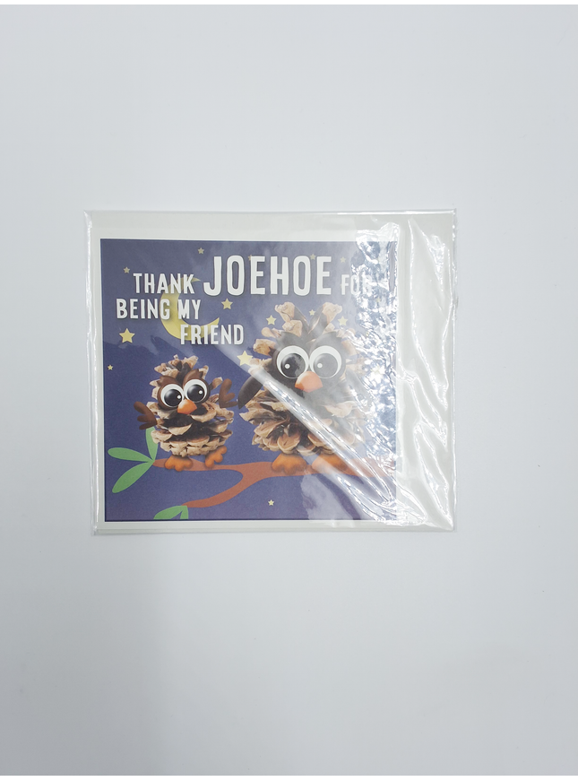 Vierkante wenskaart "Thank joehoe for being my friend" (F04087)
