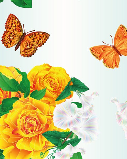 Square greeting card butterfly with roses (F04106)