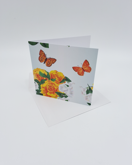 Square greeting card butterfly with roses (F04106)