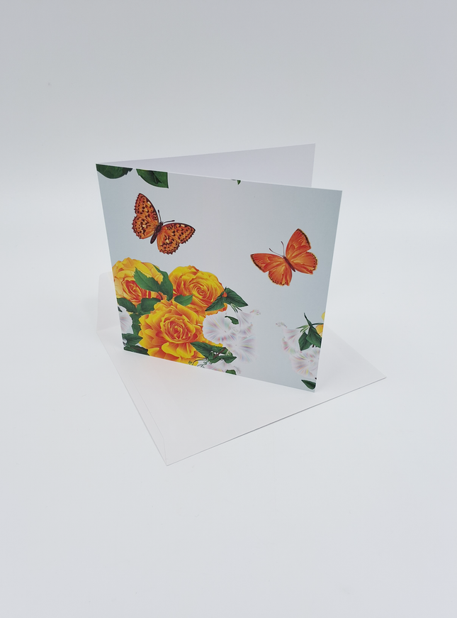 Carte de vœux carrée papillon et roses