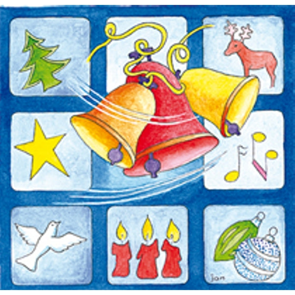 Vierkante kerstkaart kerstklokken (F04800)