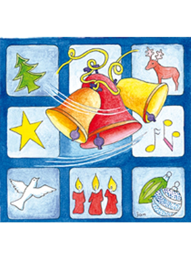 Vierkante kerstkaart kerstklokken (F04800)