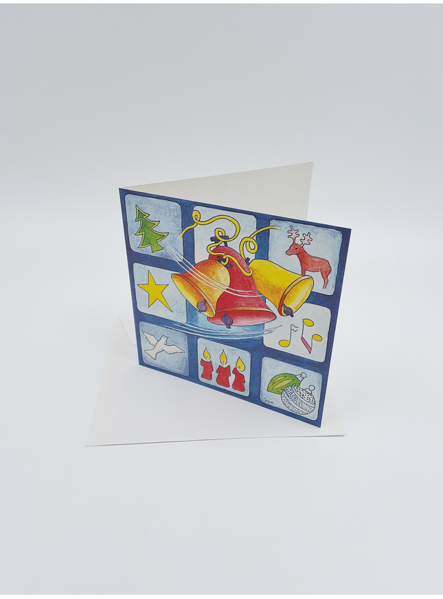 Vierkante kerstkaart kerstklokken (F04800)