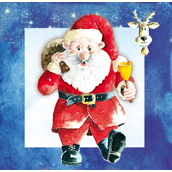 Vierkante kerstkaart kerstman met bel (F04802)