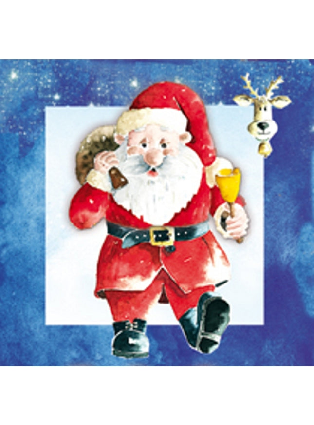 Vierkante kerstkaart kerstman met bel (F04802)