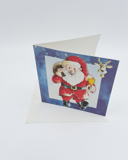 Square Christmas card Santa Claus with bell