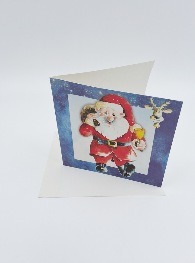 Vierkante kerstkaart kerstman met bel (F04802)