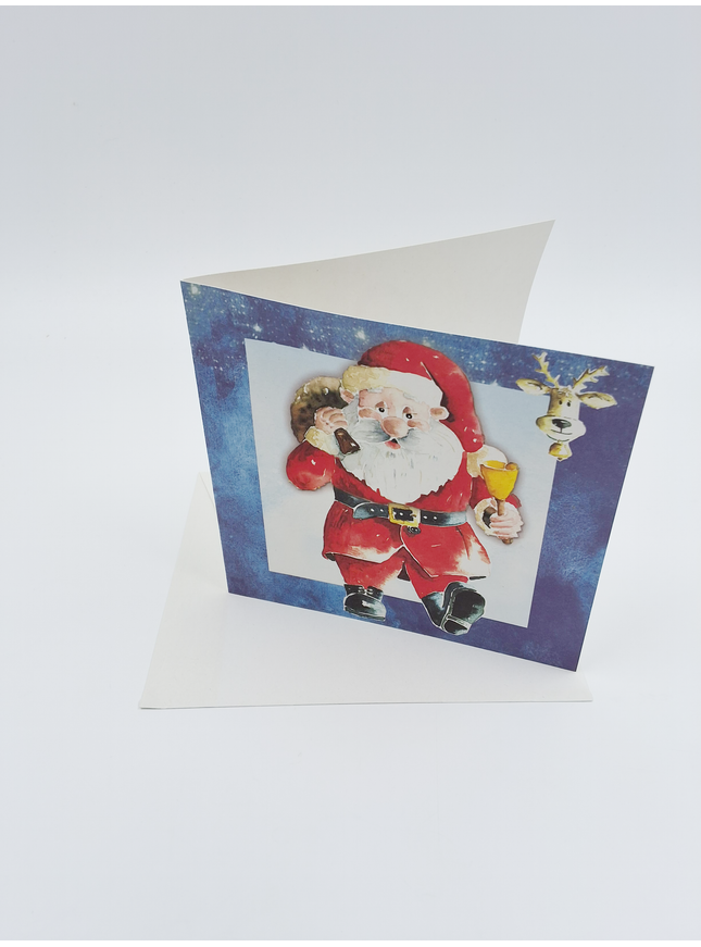 Vierkante kerstkaart kerstman met bel (F04802)